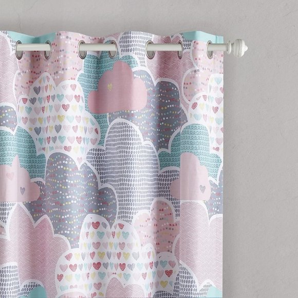 Pink Novelty Fluffy Cloud Print Window Single Panel 50"Wx 63"L Blackout Thermal - Picture 3 of 4